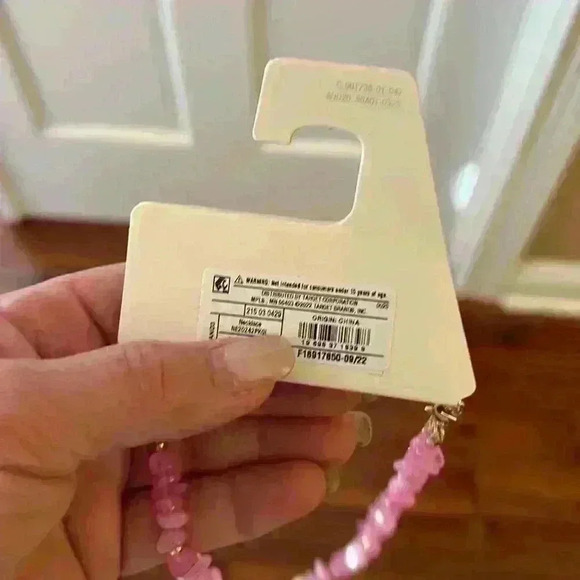 Pink beaded necklace with gold and pearl accents church wedding brunch chic - Picture 2 of 2